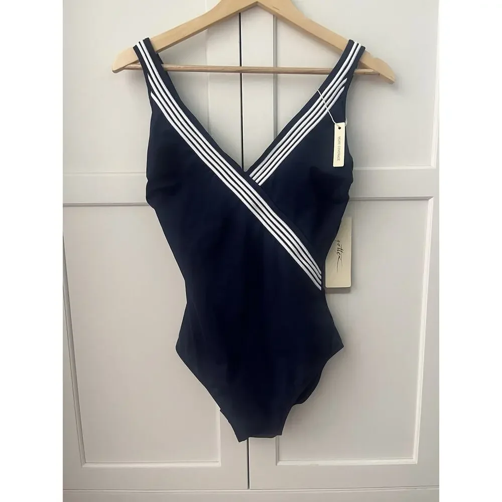 Gottex Navy Blue Socialite Slimming One Piece Swimsuit Size 10 NWT - Picture 2 of 6